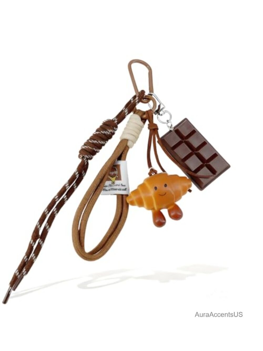 Cute Croissant Keychain Women Bag Charm Purse Handbag Wristlet Rope Food